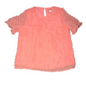 Cupio Swiss Dot Blouse-Layered, Short Sleeve-Coral-M-NWT